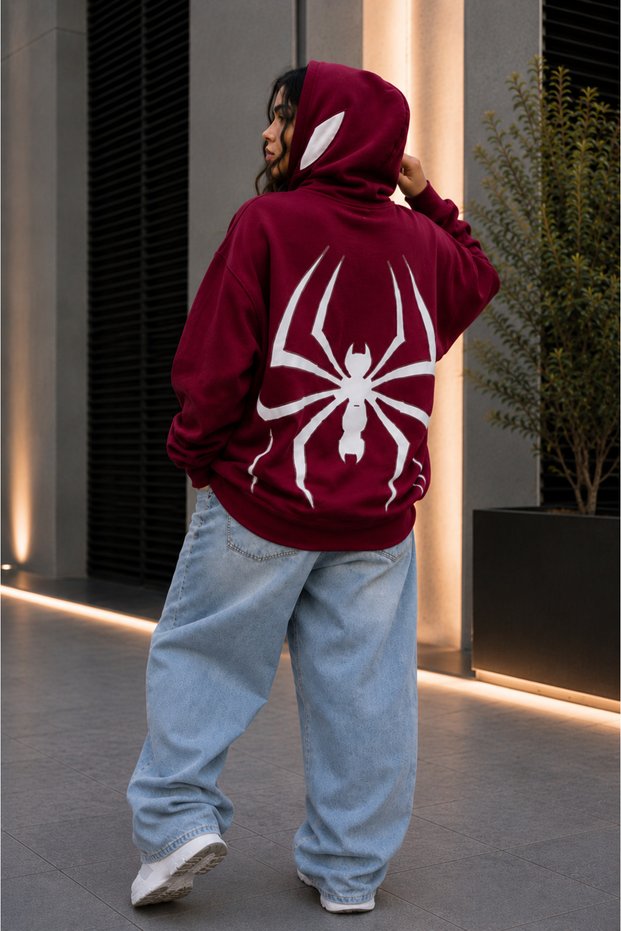 Women's Plus Size Oversize Hooded Spider Print Sweatshirt – Casual Comfortable Streetwear Hoodie