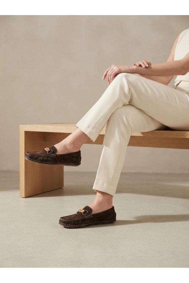 Brown Suede Leather Buckle Women's Daily Orthopedic Shoes