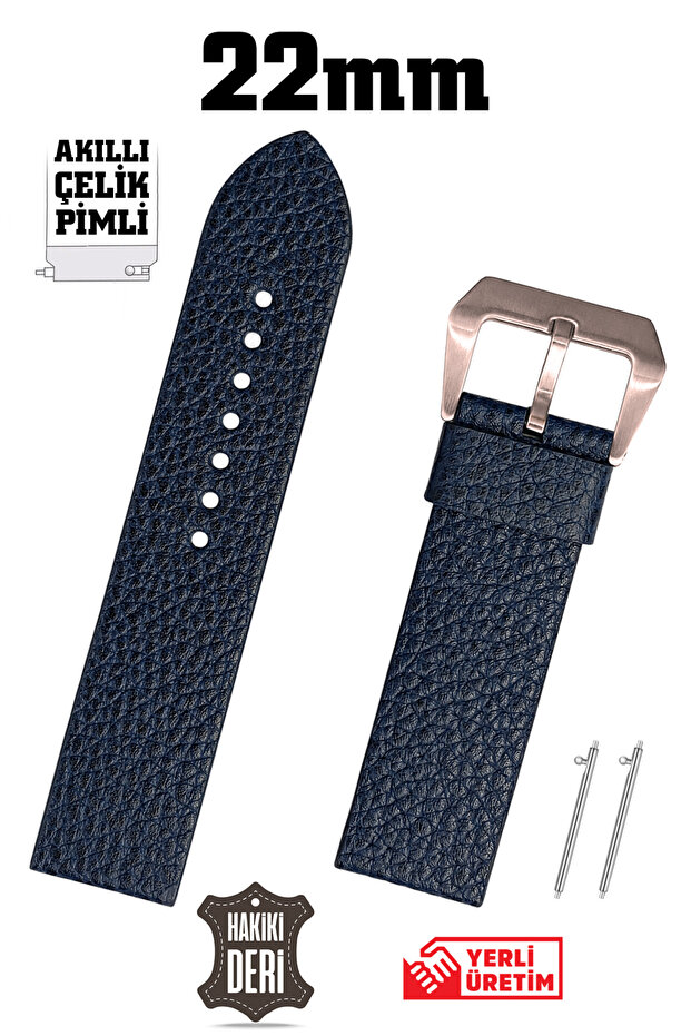 22mm Navy Blue Floter Sport Genuine Leather Watch Band Strap with Smart Pins