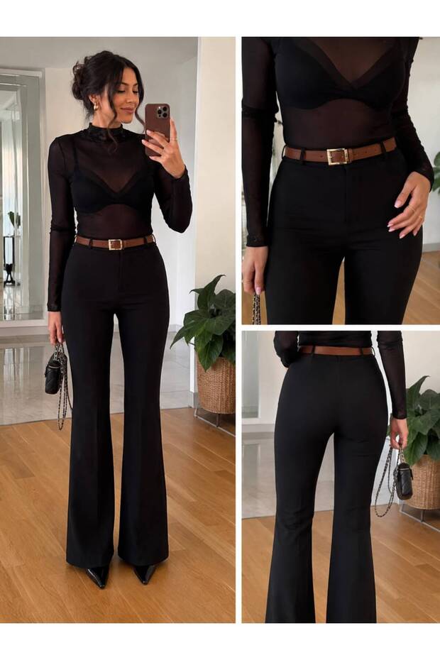 Belted Black Trousers Leggings