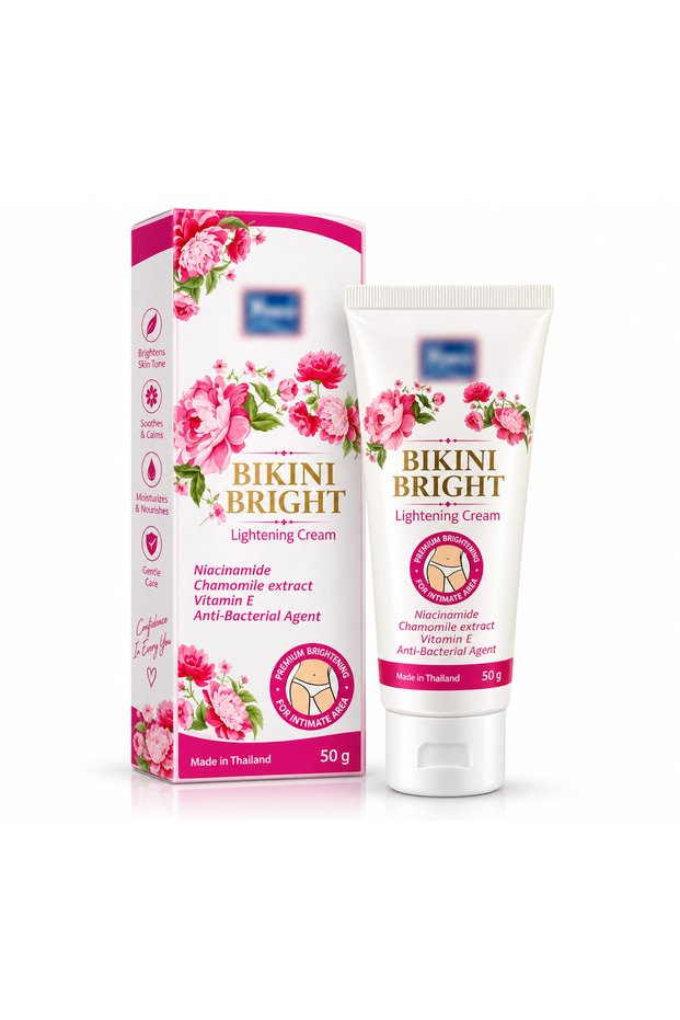 Bikini Bright Lightening Cream 50g – Private Area Care Cream with Niacinamide, Chamomile Extract & Vitamin E – Helps Improve the Look of Uneven Skin Tone – Made in Thailand