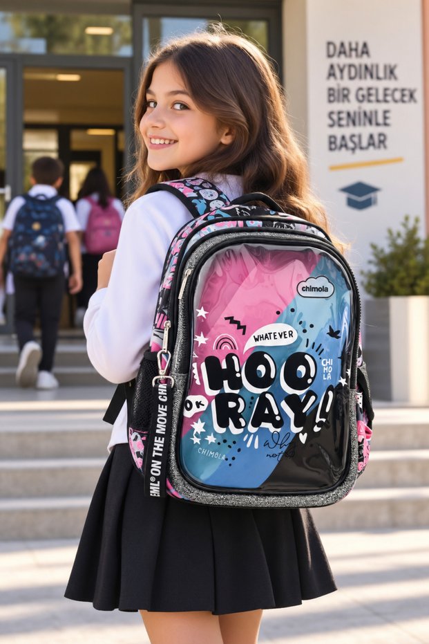 School Backpack Believe Simli 3 Compartments Orthopedic Water Bottle Pocket 45X30X15Cm