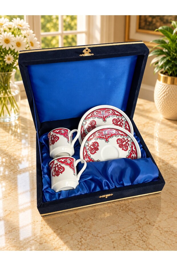 Velvet Boxed Crown Model Double Porcelain Cup Set