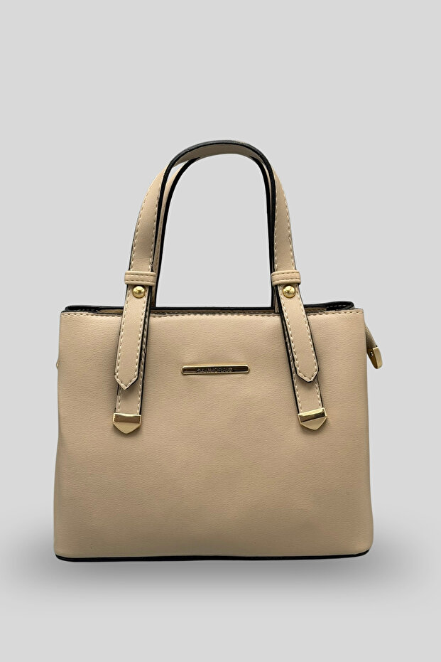 Women's Bag - Quality Women's Bag with Three Compartments, Shoulder Strap and Hand Grip, Beige