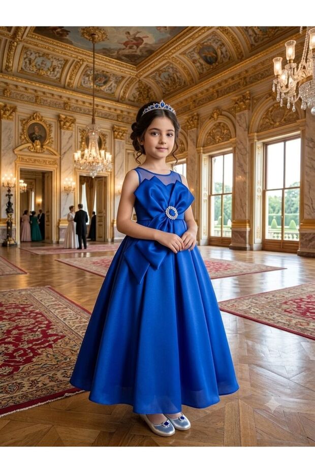 Girl's Dress with Stone Accessories, Crown Detail, Princess, Stylish Dress