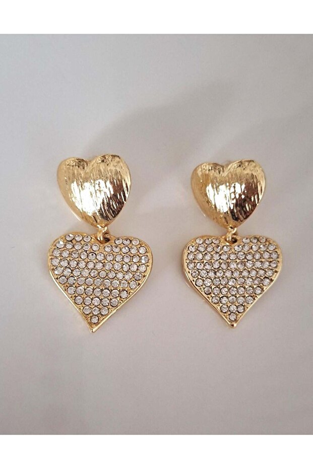 Zircon Stone Dangle Heart Earrings