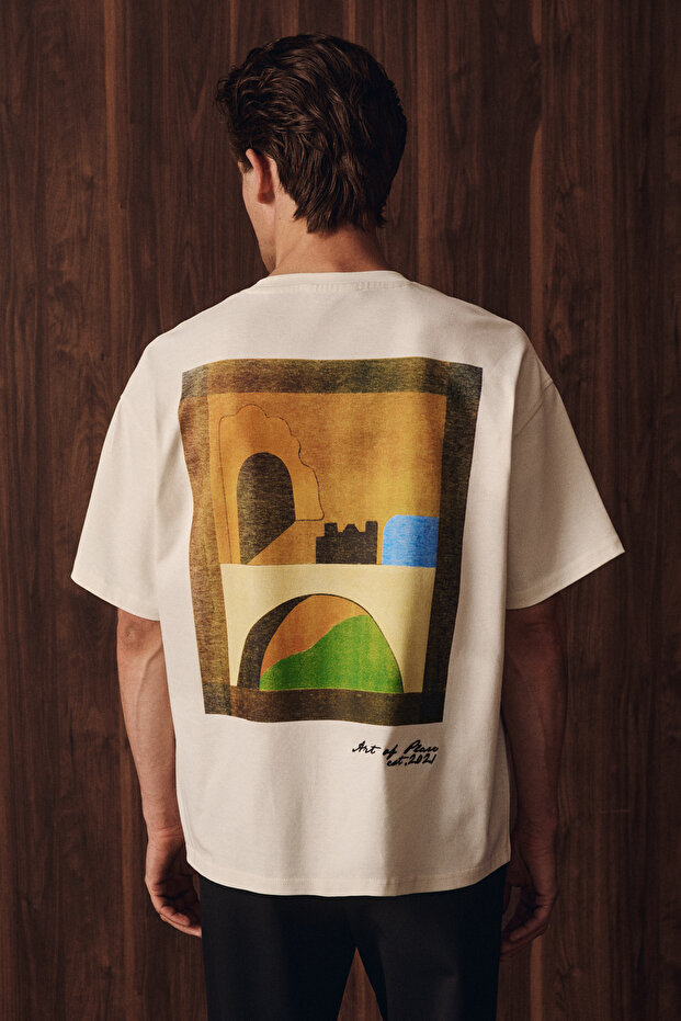 Asela Men's Short Sleeve White T-Shirt with Embroidery Detail on Front and Back