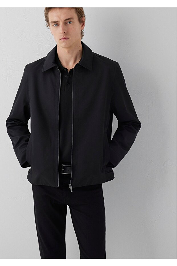 Regular Fit Zip-Up Black Men's Jacket.
