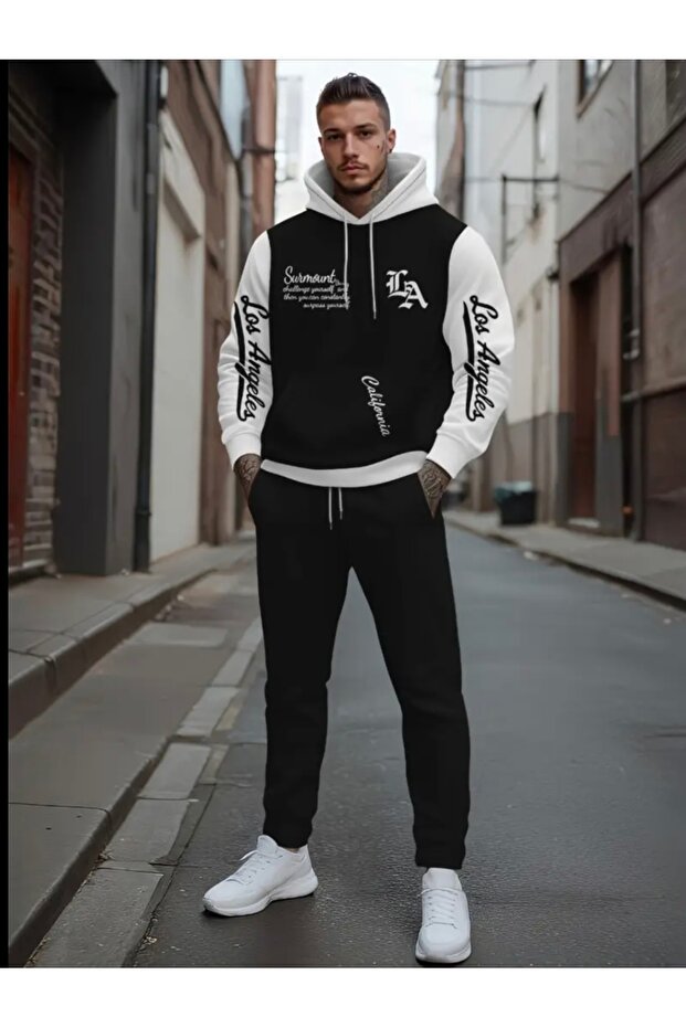 Special Series Los Angeles Chicago Printed Hooded 3 Yarn Shardooned 100% Cotton Plus Size Men's Tracksuit Set