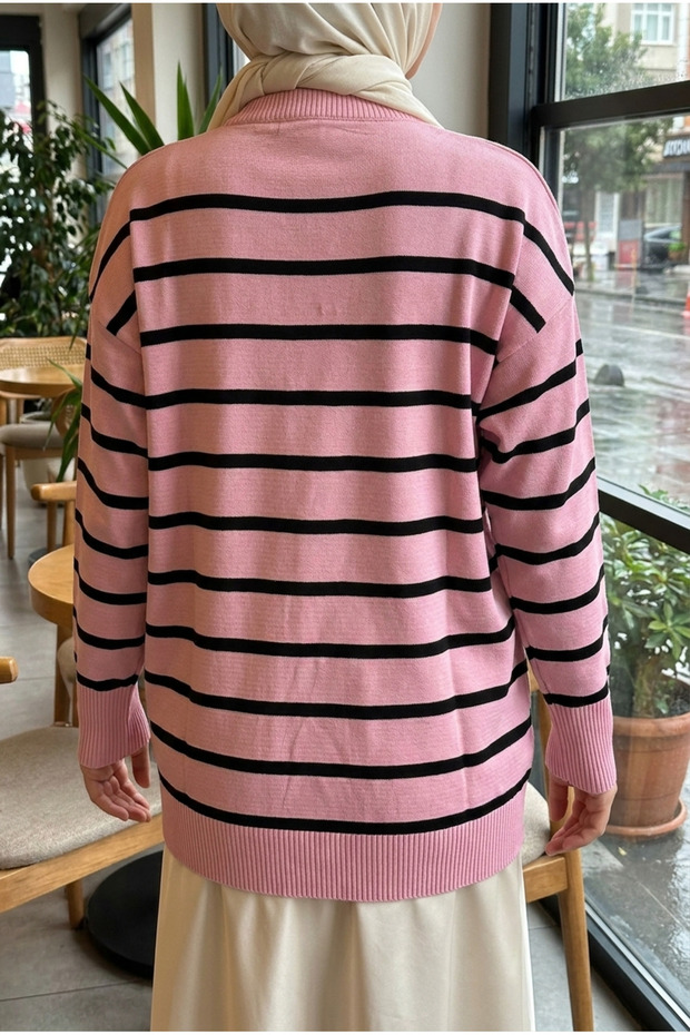 Women's Mila Striped Mercerized Cardigan with Gold Button Detail
