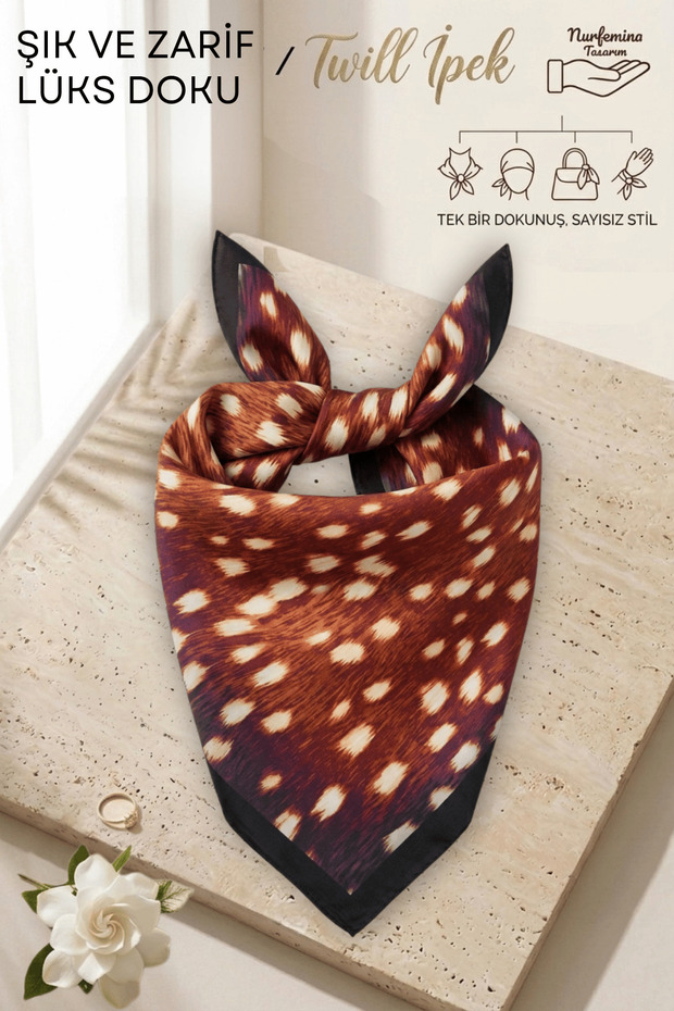 Abstract Speckled Patterned Burgundy Black Women's - Twill Silk Textured - Multi-Purpose Square Bandana Scarf 50X50 cm