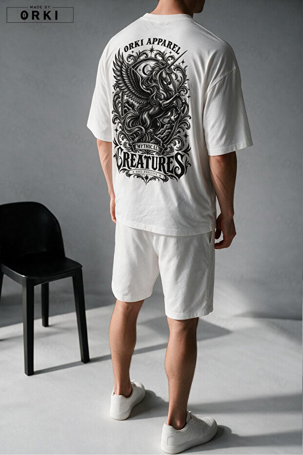 Minimalist Typographic Text Printed White Unisex Shorts