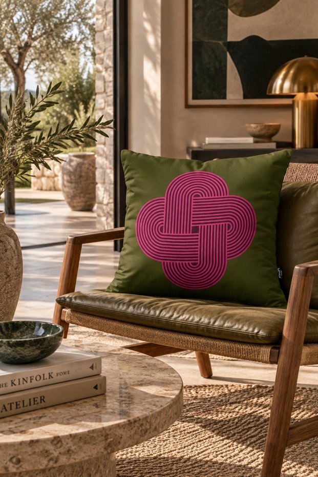 Viva Modern Colorful Khaki Green Fuchsia Geometric 1 Piece Throw Pillow Cover Double-Sided Digital Printing Hidden Zipper Decorative Living Room Sofa Throw Pillow Home Decor