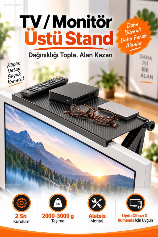Tv Monitor Top Shelf Remote Control Modem Satellite Receiver Glasses Phone Powerbank Organizer
