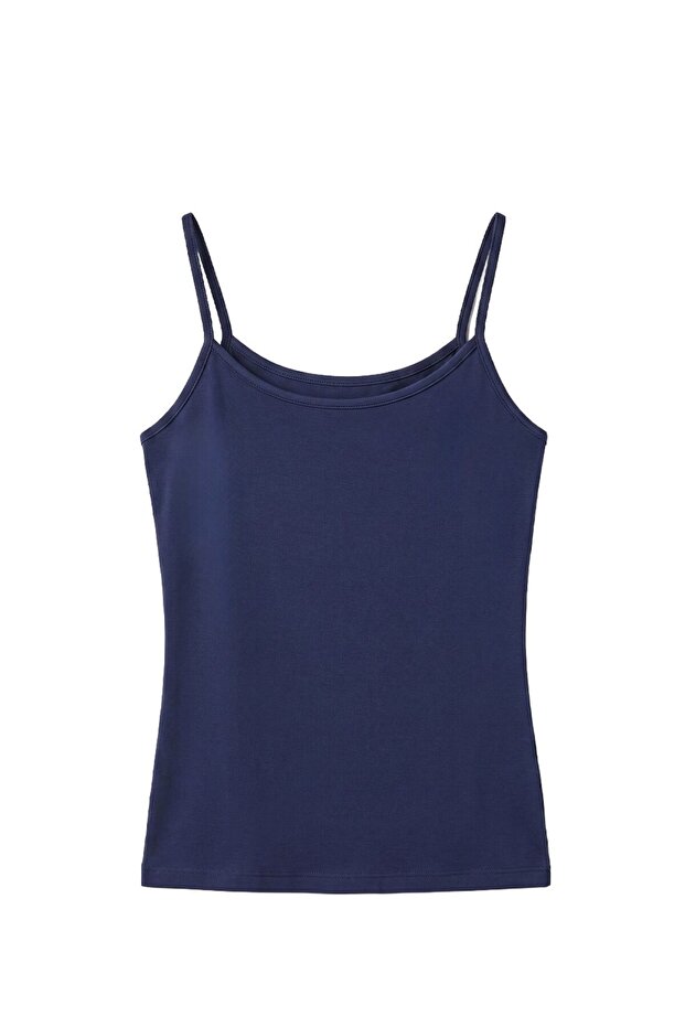 Navy Blue Polyamide Strap Tank Top