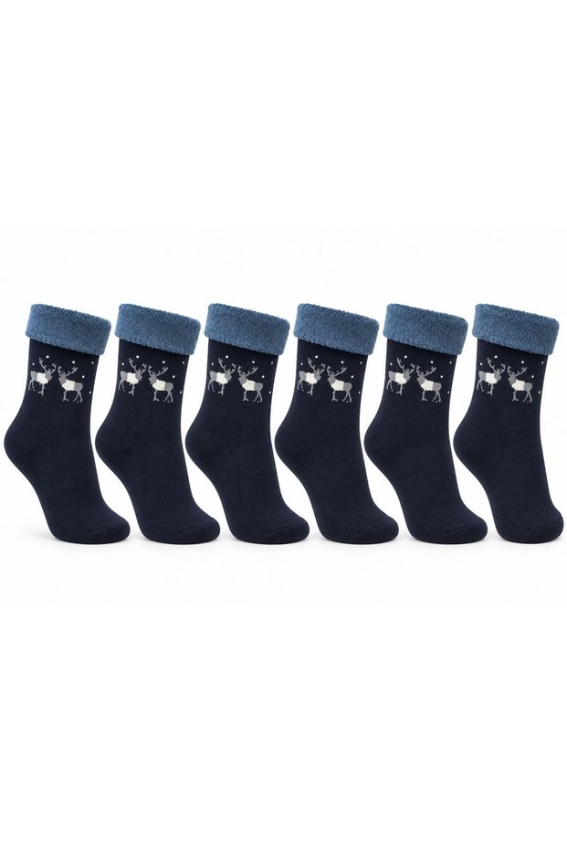Wak 6-piece women's winter terry socks - warm, assorted pattern, soft multi-pack socks