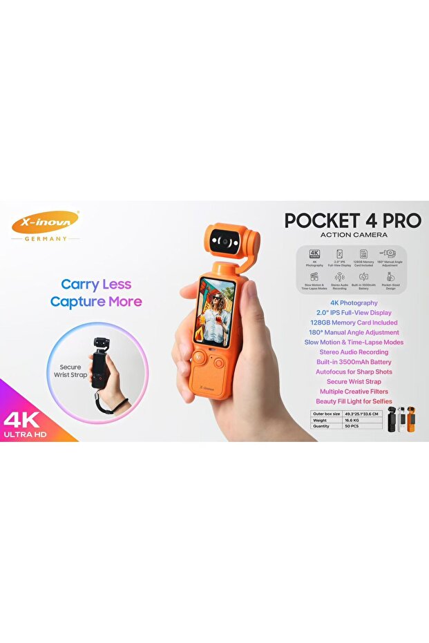 Pocket 4 Pro 4K Action Camera - 128GB Card Included - 3500mAh Battery