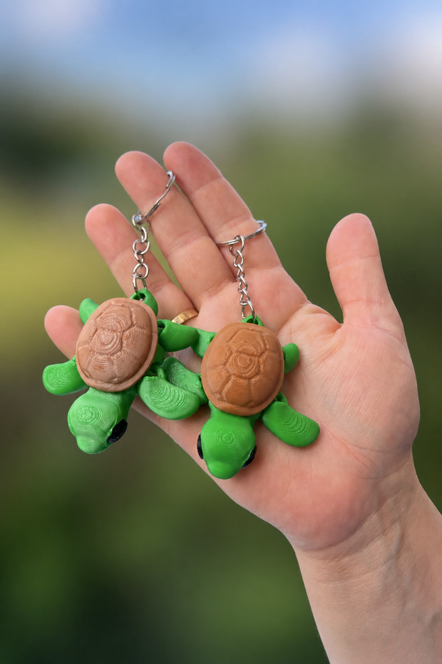 Set of 2 Cute Turtle Keychains Green Brown 6 cm