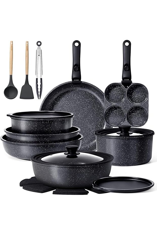 GiPP Ceramic Coating Pots and Pans Set Non Stick, 21Pcs Nonstick Detachable Handle Cookware Sets, No