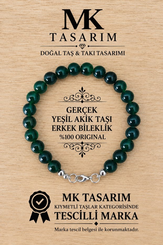 Real Green Agate Stone Men's Bracelet Mk.8000.013- Comfort-Peace-Energy- Stress Bracelet-Colors Are Not Painted -They Are Their Own Color