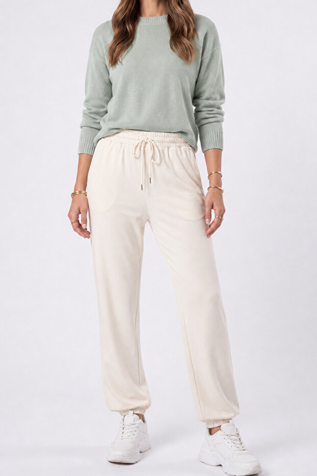 Women's Ecru Modal Elastic Cuffed Loose Fit Comfortable Stylish Sweatpants
