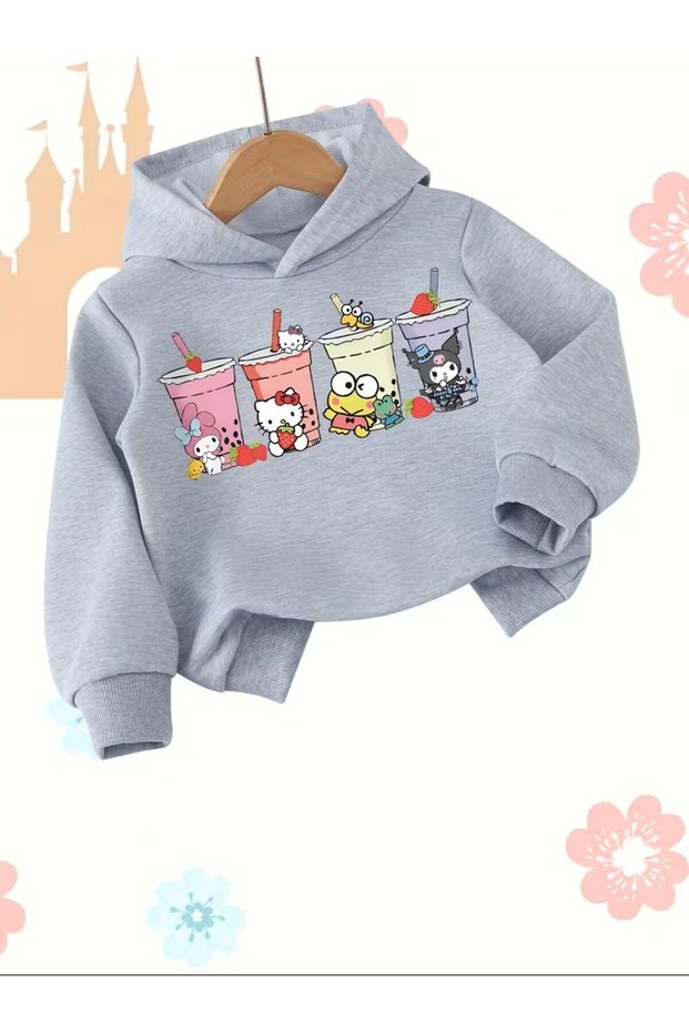 Cute Cartoon & Kuromi Fun Pattern Print, Machine Washable, Loose Fit, Flexible and Soft, Comfortable Casual Outdoor Hoodie, Warm Hooded Sweatshirt for Teens, Kids