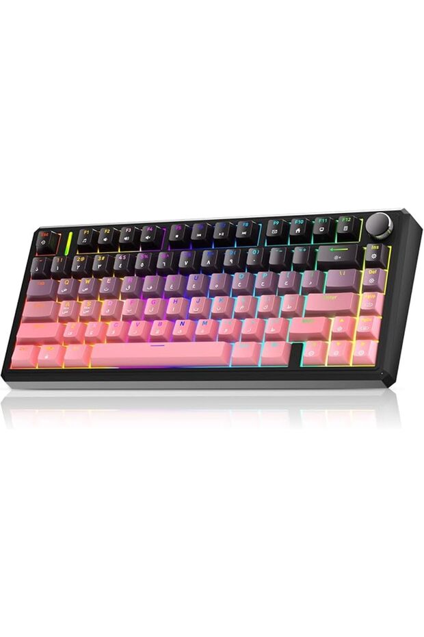 لوحة مفاتيح ألعاب ميكانيكية لاسلكية G75 مع إضاءة RGB بـ 16.8 مليون لون، وبرنامج ماكرو، 75% من 80 مفتاحًا، هيكل جاسكيت