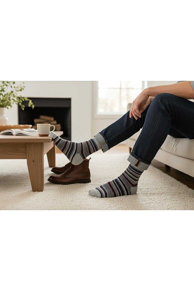 2 Pairs Men's Patterned Wool Socks Winter Classic Stylish Premium Series