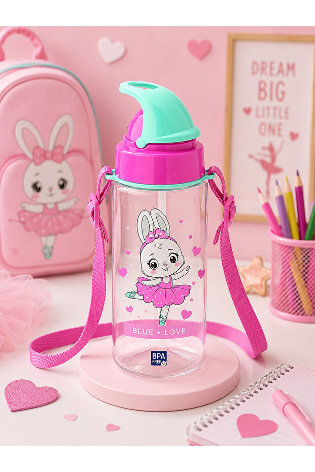 Third Tritan Patterned Water Bottle with Straw (Drinker) 500 Cc
