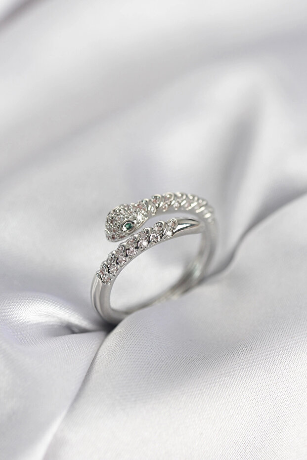 Snake Model Silver Color Zircon Stone Women's Ring Tj-Byk3990