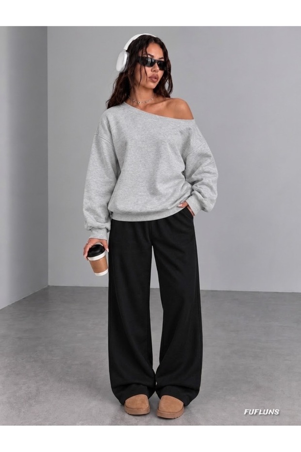 Printless Basic Women's Boat Neck Sweatshirt/Top Sweat Suit