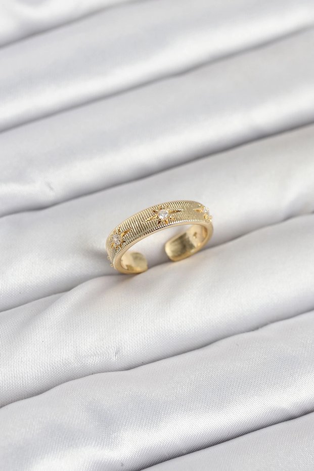 Brass Gold Color Zircon Stone Pole Star Model Women's Ring Tj-Byk3898