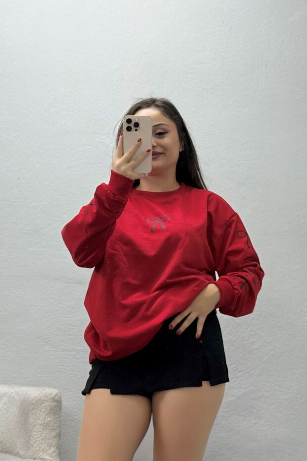 Women's 2 Thread Crew Neck Sweatshirt Red