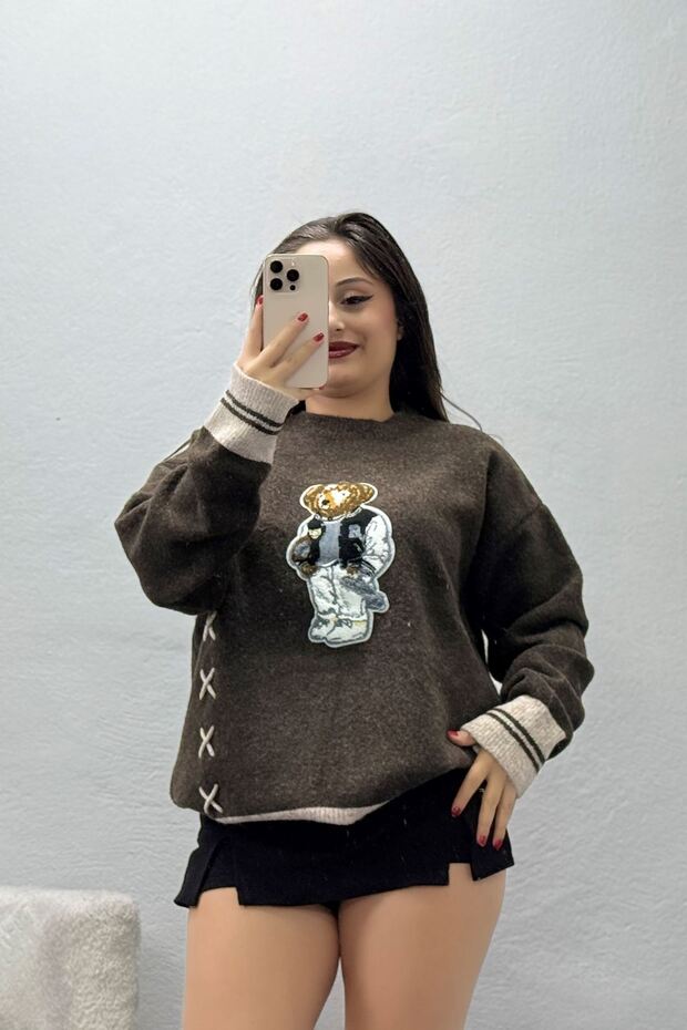 Women's Süzene Embroidered Premium Knitwear Light Brown