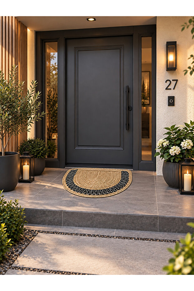 Jute Doormat Half Moon Model Non-Slip Base Door Mat – Knitted Decorative Home Mat