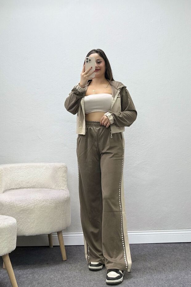Women's Garnished Modal Stone Double Set Mink