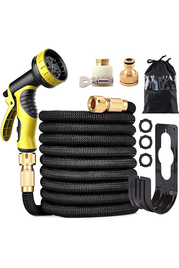 Garden Hose 50 FT, Expandable Garden Hose with 9 Spray Pattern Nozzle, 1/2'' & 3/4'' Solid Brass