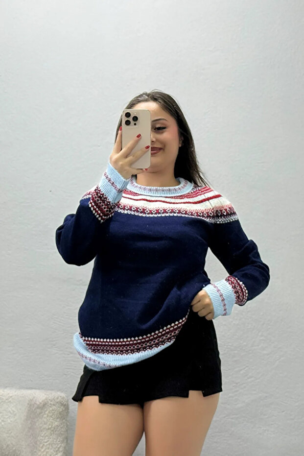 Women's Patterned Knitwear Sweater Dark Blue