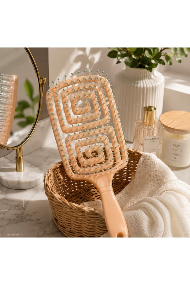 Coil-Shaped Ventilated Detangling Hair Brush with Flexible Bristles