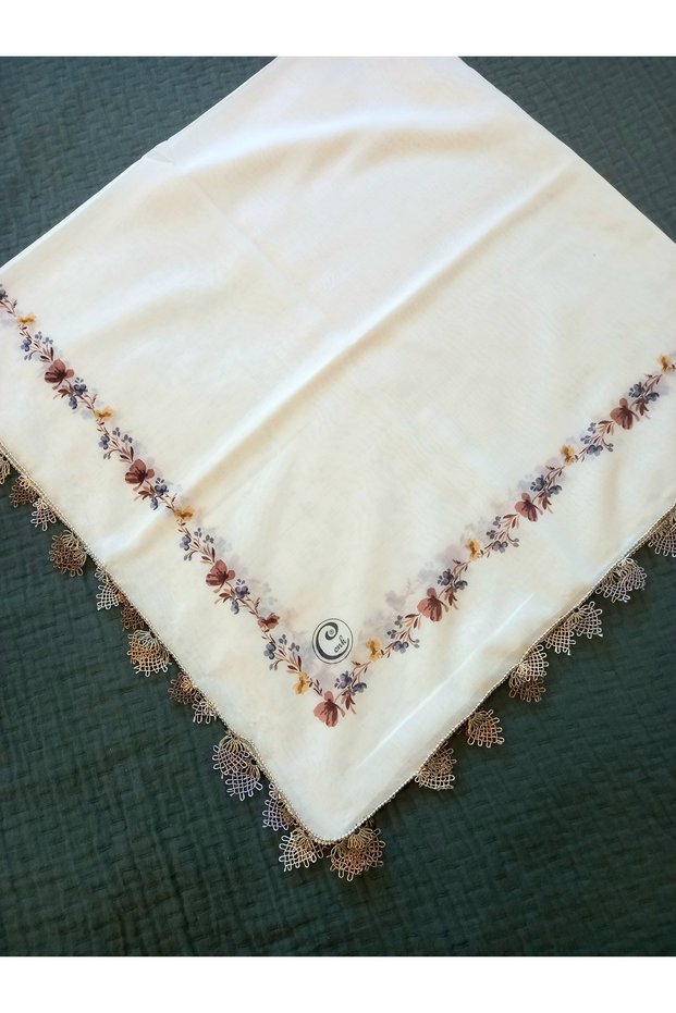 Cenk Yazma Handcrafted Needle Embroidery, Needle Embroidery, Needle Embroidery Yemeni, Needle Embroidery Tulle (Cream-Off-White Color)