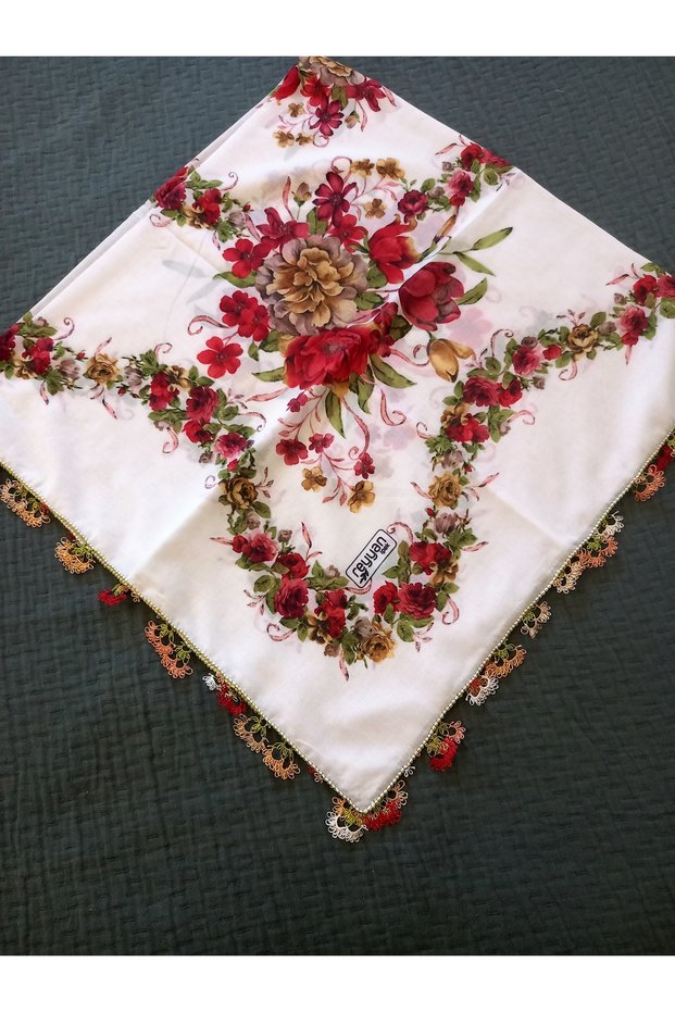Reyyan Handcrafted Needle Embroidery, Needle Embroidery, Needle Embroidery Yemeni, Needle Embroidery Tulle, Scarf, Off-White Cream
