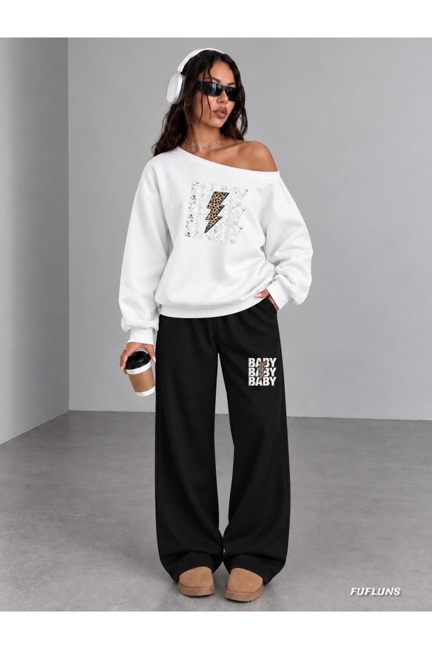 Baby Printed Women's Boat Neck Sweatshirt/Top Sweat Suit