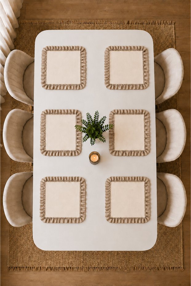 6-Piece Ruffled American Service Plate Set – Cream Color Stylish and Decorative Table Presentation Set