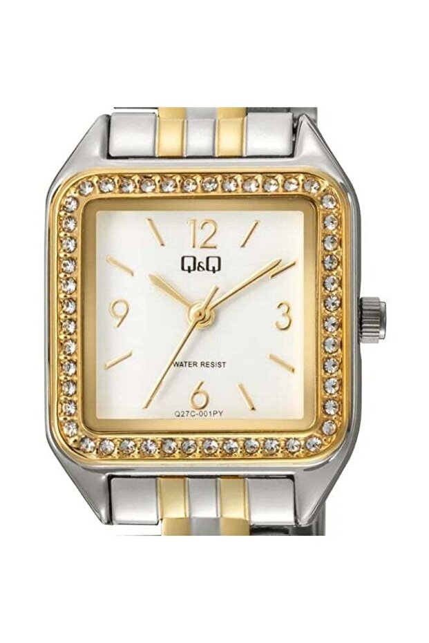 Ladies Analog Watch Two-Tone Square Crystal Bezel Q27C-001PY