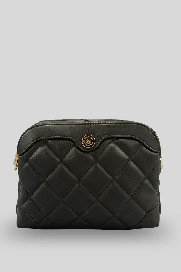 Women's Bag - Three-Compartment Shoulder Strap Quality Women's Bag Black
