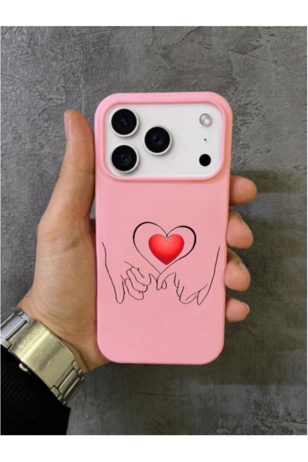 iPhone 17 Pro Max - 18 Pro Max Compatible Pink Case with Little Finger Contract and Motif