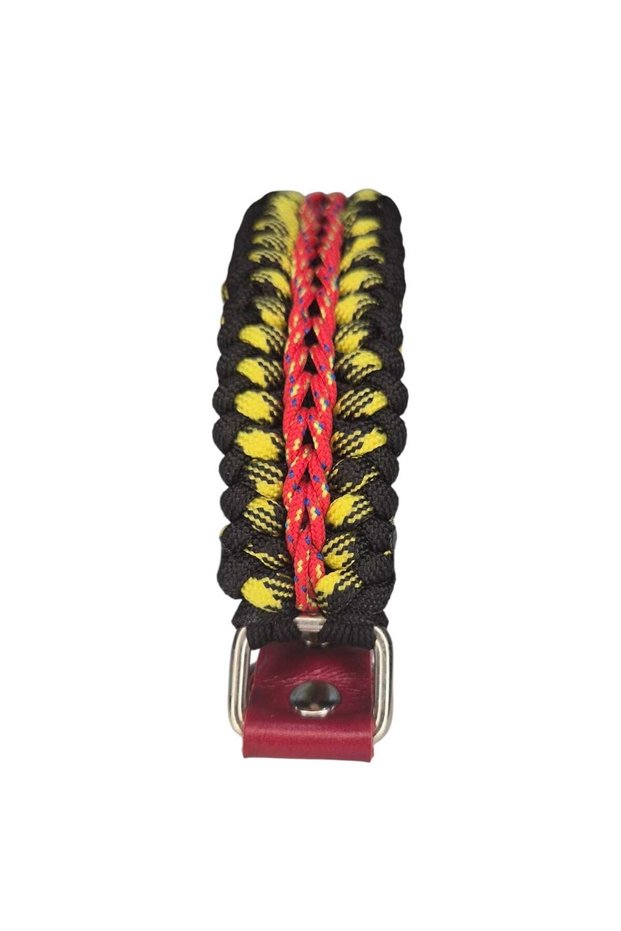 Dog Collar Black with Black and Yellow Cross Pattern on Top Red and Yellow 37-43 cm