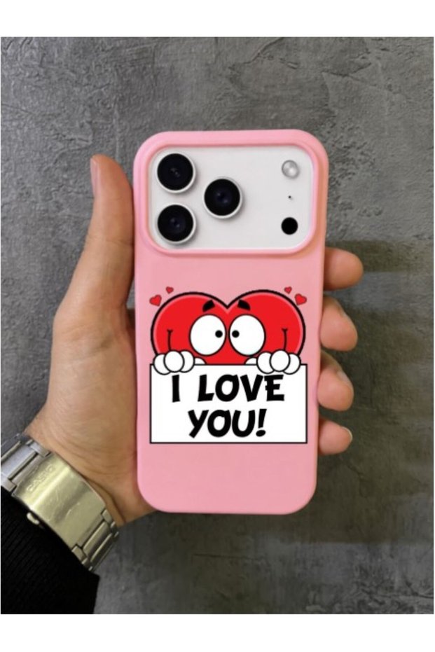 iPhone 17 Pro Max - 18 Pro Max Compatible I Love You Written Cute Character Pink Case