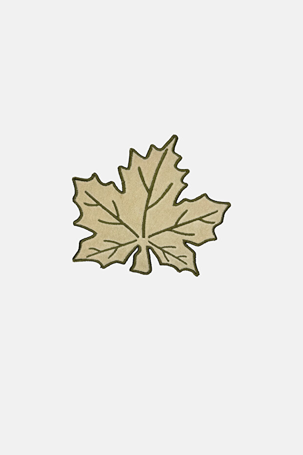 Leaf Form Green Embroidered Ecru Velvet Fabric Cocktail Napkin 1 Piece
