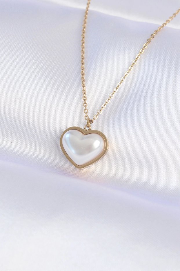 316L Steel Chain Gold Color White Stone Bubble Heart Necklace Tj-Bko8737